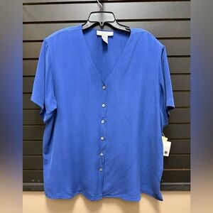 Nexx 100% Silk Button Front Blouse Blue Celestial 2X